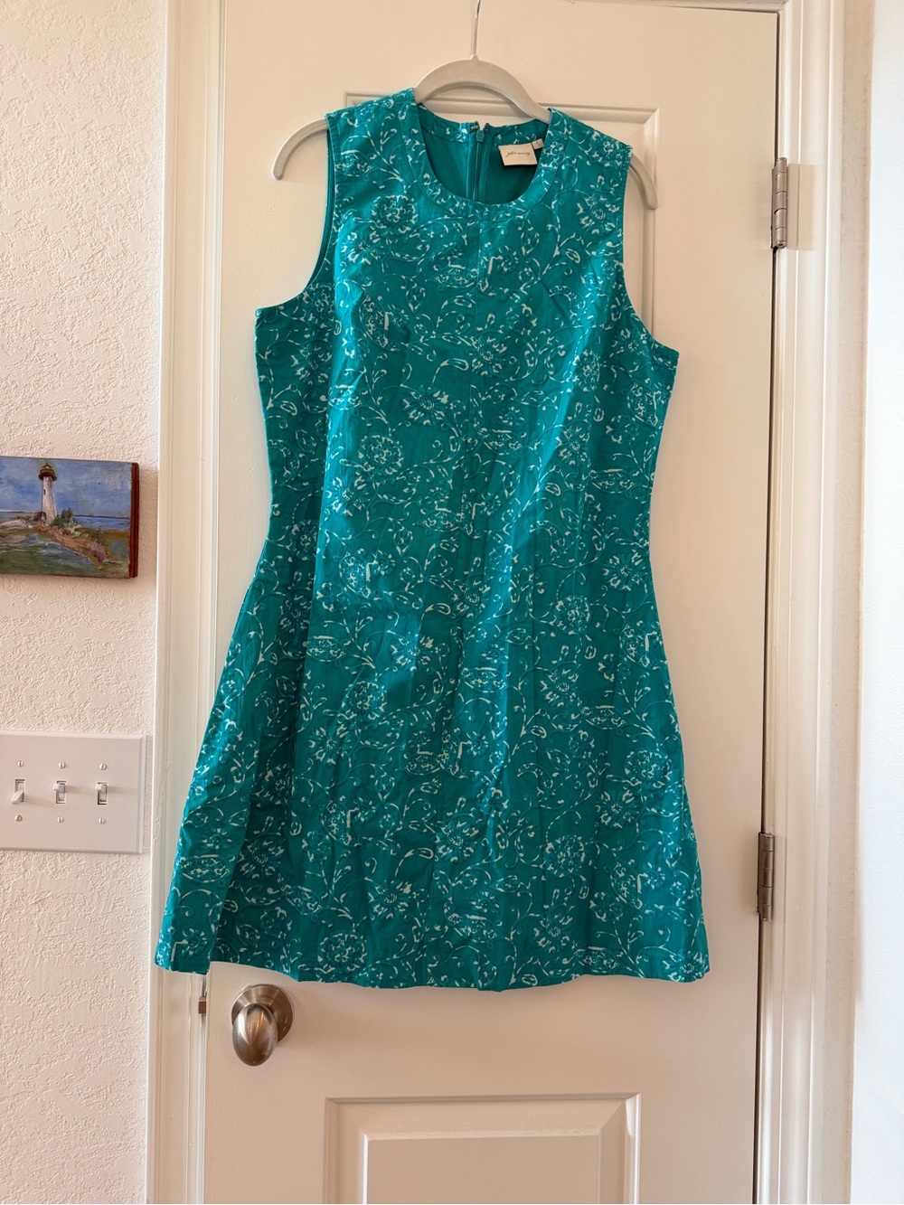 Sleeveless Teal Floral Linen Dress